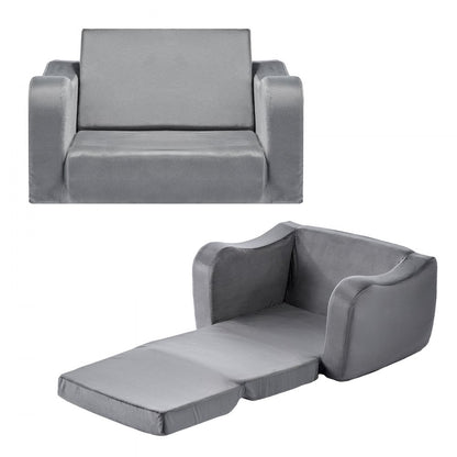 2-in-1 Kids Sofa, Foldable Toddler Soft Couch with Armrests, Made of 28D Sponge & Short Pile, Convertible Toddler Chair 