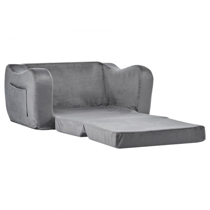 2-in-1 Kids Sofa, Foldable Toddler Soft Couch with Armrests, Made of 28D Sponge & Short Pile, Convertible Toddler Chair 