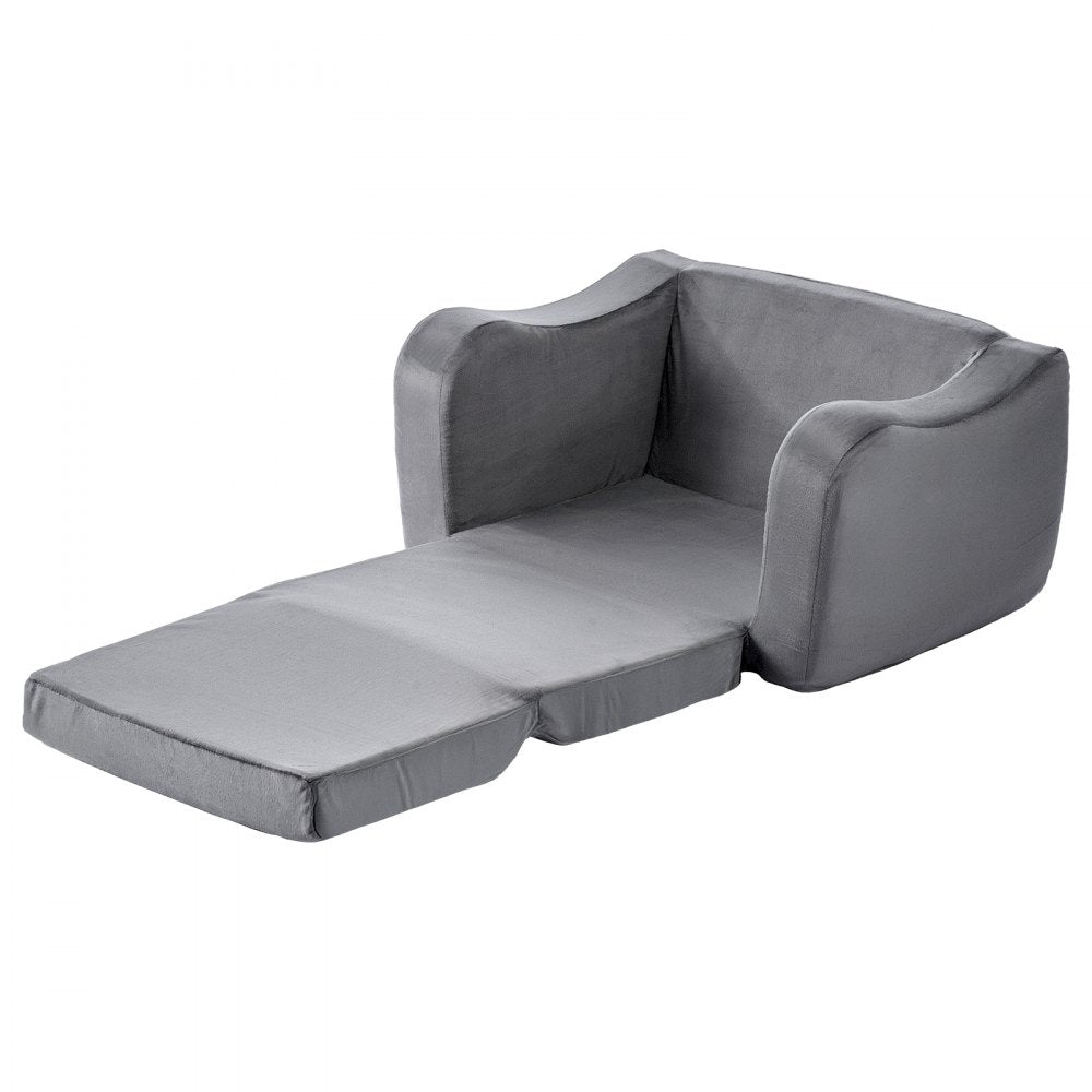 2-in-1 Kids Sofa, Foldable Toddler Soft Couch with Armrests, Made of 28D Sponge & Short Pile, Convertible Toddler Chair 