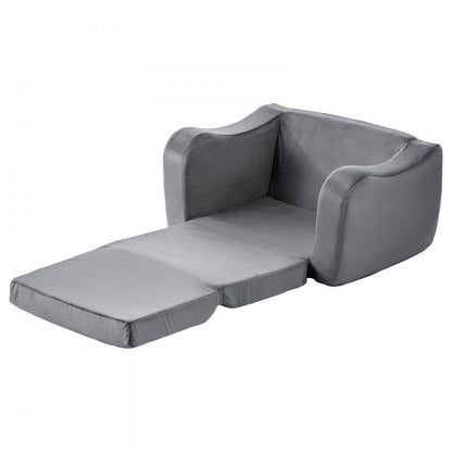 2-in-1 Kids Sofa, Foldable Toddler Soft Couch with Armrests, Made of 28D Sponge & Short Pile, Convertible Toddler Chair 
