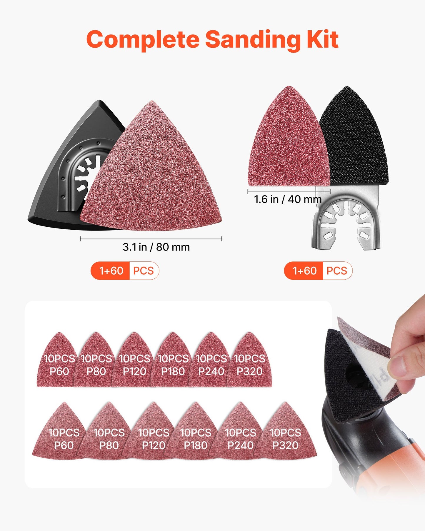 160-Piece Oscillating Saw Blades and Sanding Kit – 36 Universal Multi Tool Blades with 2 Scrapers, 2 Sanding Pads & 120 Sandpapers, 11 Types Oscillating Multitool Blades for Wood Plastic Metal