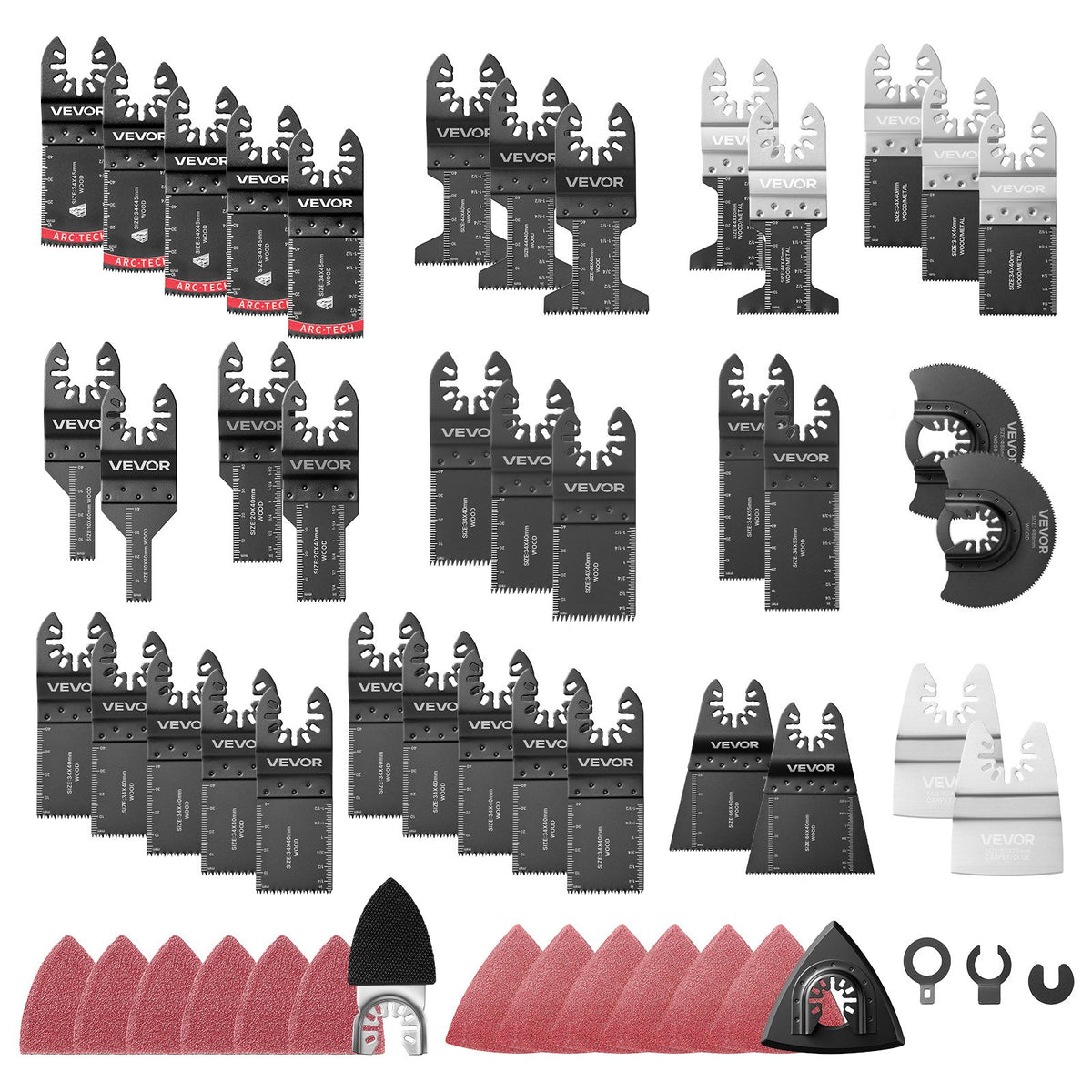 160-Piece Oscillating Saw Blades and Sanding Kit – 36 Universal Multi Tool Blades with 2 Scrapers, 2 Sanding Pads & 120 Sandpapers, 11 Types Oscillating Multitool Blades for Wood Plastic Metal