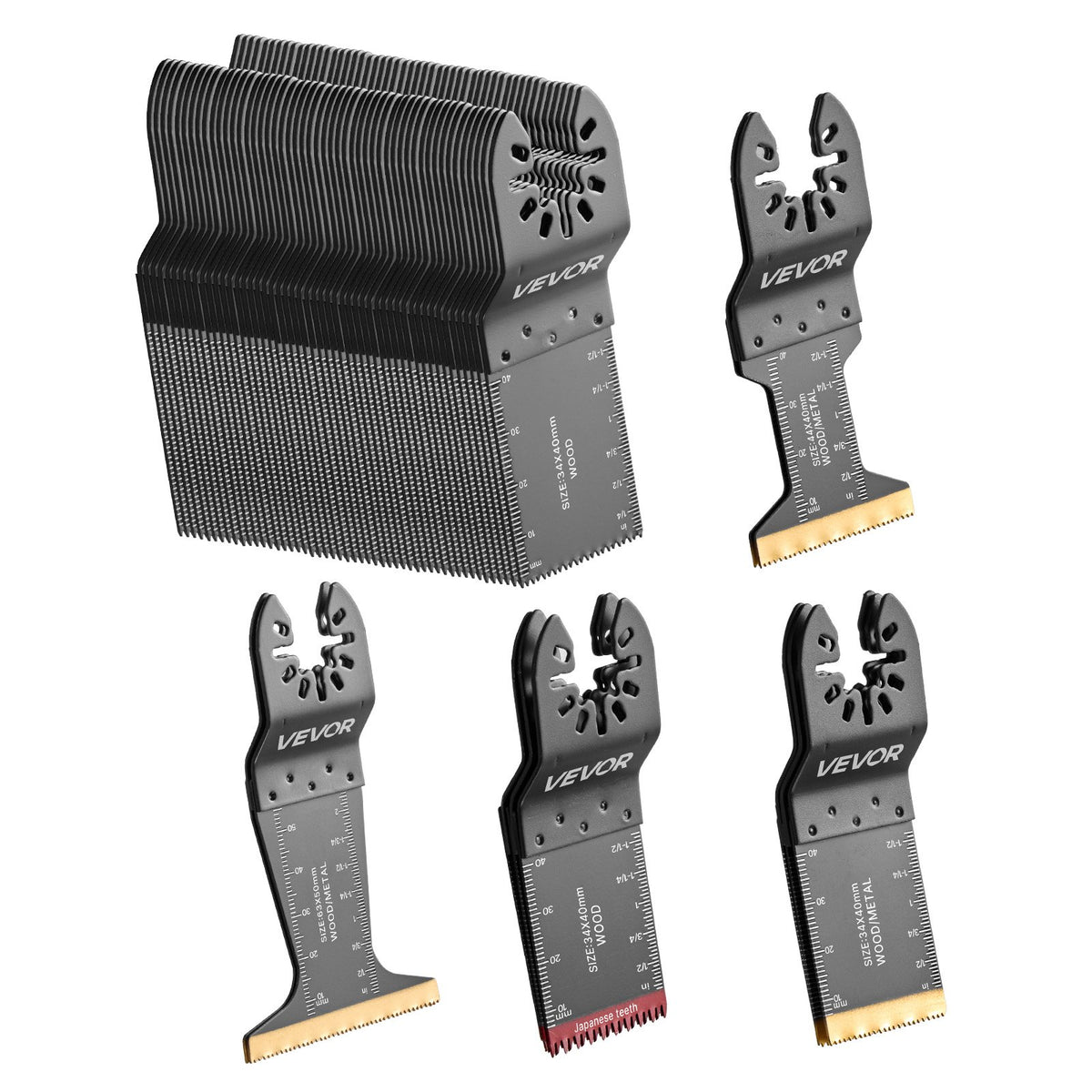 60PCS Oscillating Saw Blades, Universal Quick Release Multi Tool Blades Kits, 5 Types Oscillating Multitool Blades for Wood Plastic Metal, Compatible with Dewalt Ryobi Milwaukee Bosch Craftsman