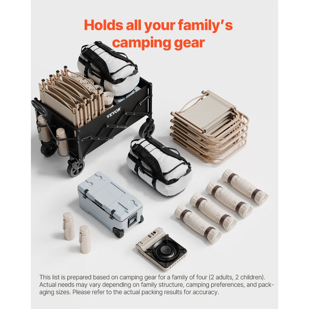 Collapsible Wagon Carts 120L & 225LBS Heavy Duty Folding Garden Cart Black