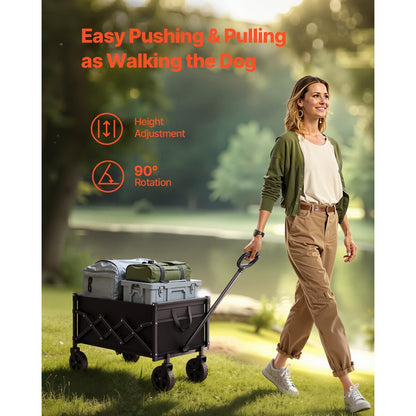 Collapsible Wagon Carts 120L & 225LBS Heavy Duty Folding Garden Cart Black