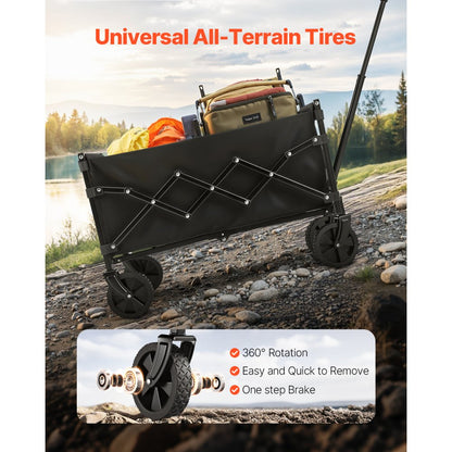 Collapsible Wagon Carts 120L & 225LBS Heavy Duty Folding Garden Cart Black