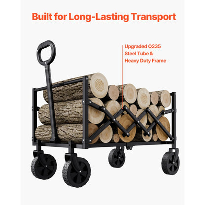 Collapsible Wagon Carts 120L & 225LBS Heavy Duty Folding Garden Cart Black