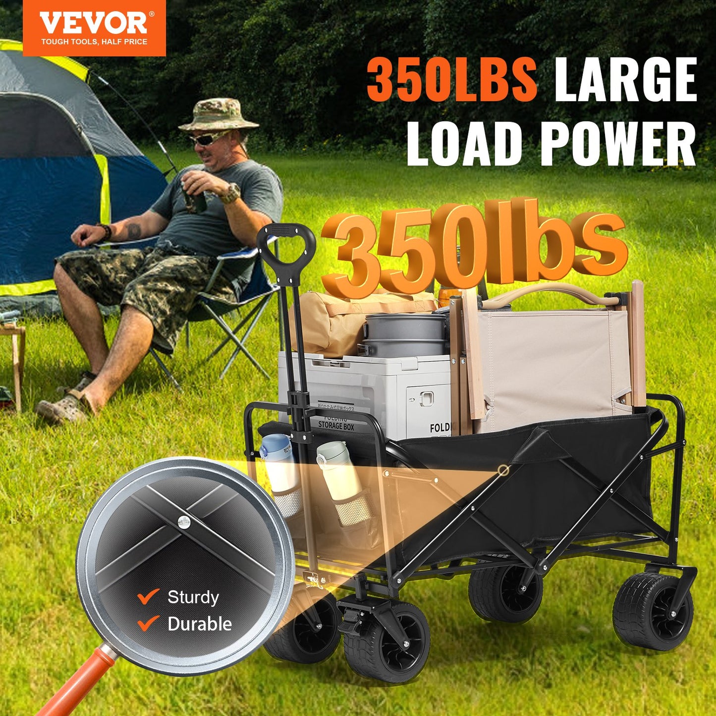 VEVOR Collapsible Folding Wagon, 3 cu.ft Beach Wagon Cart with All-Terrain Wheels,