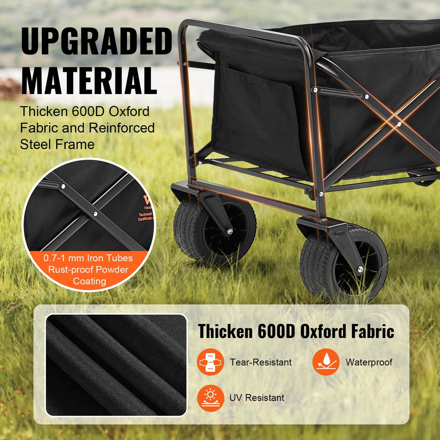 VEVOR Collapsible Folding Wagon, 3 cu.ft Beach Wagon Cart with All-Terrain Wheels,