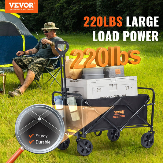VEVOR Collapsible Folding Wagon, 2 cu.ft Beach Wagon Cart with All-Terrain 5in Wheels,