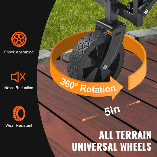 Collapsible Folding Wagon Cart, 2 cu.ft, 100kg Capacity, All-Terrain Wheels