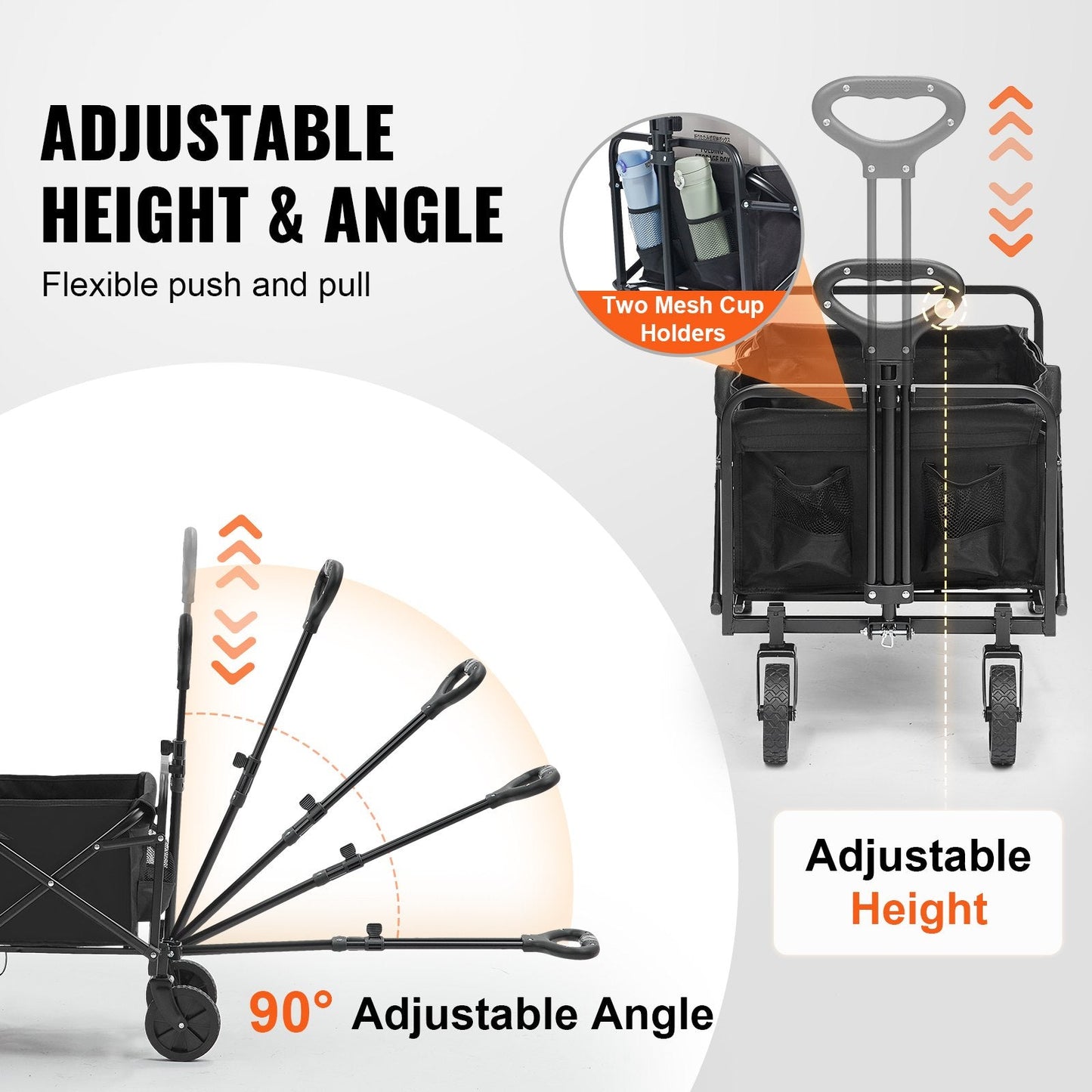 Collapsible Folding Wagon Cart, 2 cu.ft, 100kg Capacity, All-Terrain Wheels