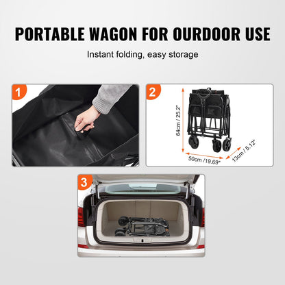 Collapsible Folding Wagon Cart, 2 cu.ft, 100kg Capacity, All-Terrain Wheels
