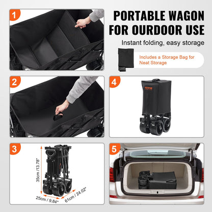Collapsible 150L Wagon Cart with All-Terrain Wheels for Outdoor Use, 120kg Capacity