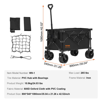 Collapsible 150L Wagon Cart with All-Terrain Wheels for Outdoor Use, 120kg Capacity