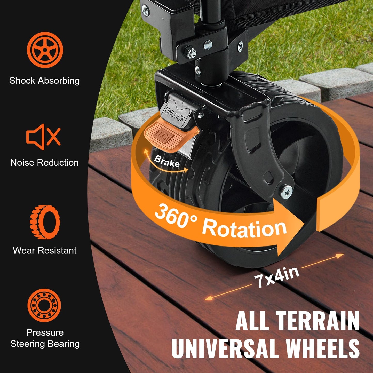 VEVOR Collapsible Folding Wagon, 220 L Beach Wagon Cart with All-Terrain Wheels,