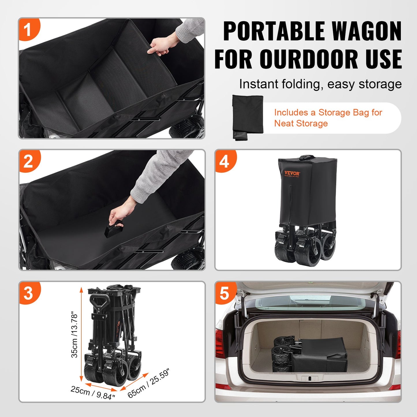 VEVOR Collapsible Folding Wagon, 220 L Beach Wagon Cart with All-Terrain Wheels,
