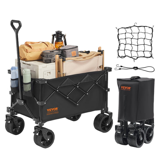 VEVOR Collapsible Folding Wagon, 220 L Beach Wagon Cart with All-Terrain Wheels,