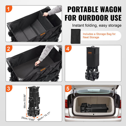 Collapsible Double Decker Wagon, 180 kg Cap, All-Terrain Wheels, 1.3m Long