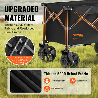 Collapsible 113L Folding Wagon with All-Terrain Wheels for Outdoor Use