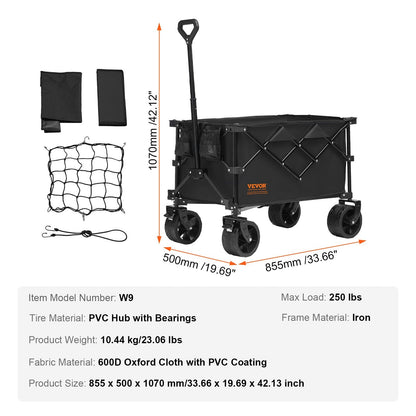 Collapsible 113L Folding Wagon with All-Terrain Wheels for Outdoor Use