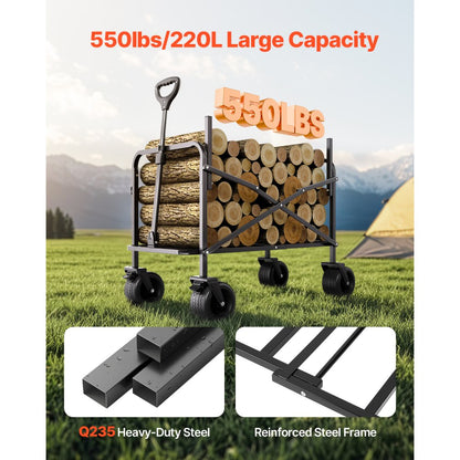 VEVOR Foldable Wagon Cart Converts to Bench 550lb Load & 220L Utility Wagon