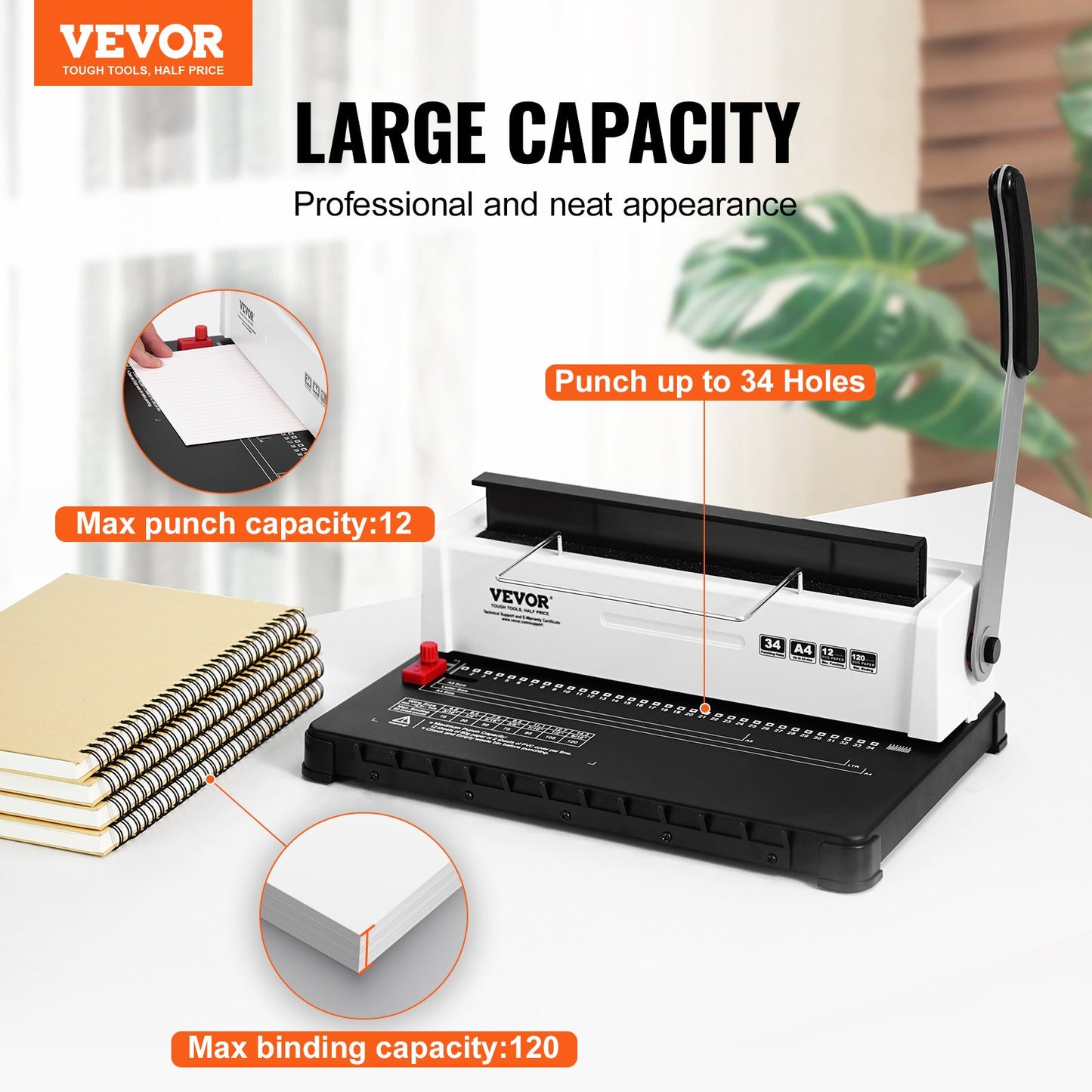 VEVOR Coil Spiral Binding Machine, Manual Book Maker 34-Holes Binding 120 Sheets,