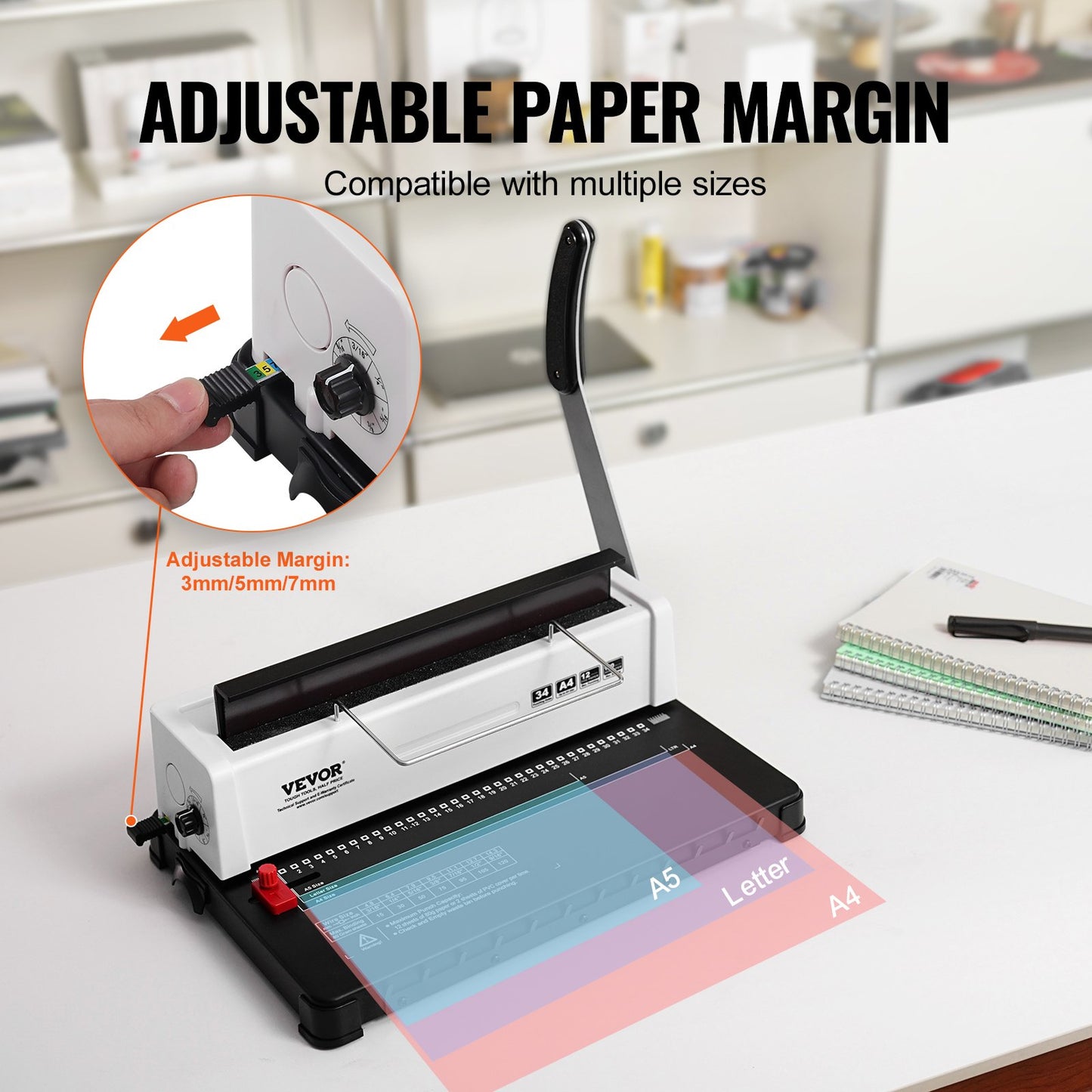 VEVOR Coil Spiral Binding Machine, Manual Book Maker 34-Holes Binding 120 Sheets,