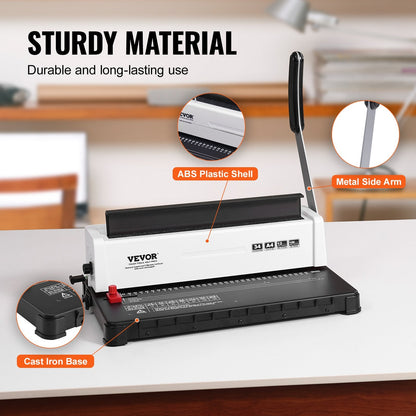 Manual Coil Spiral Binding Machine, 34 Holes, Binds 120 Sheets, Adjustable Margin