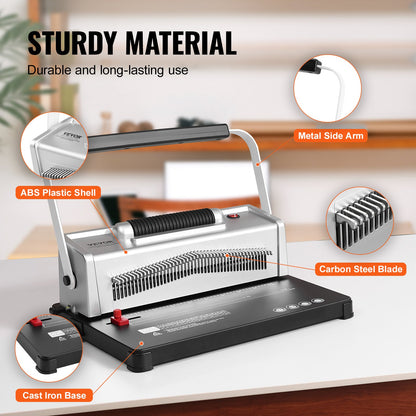 VEVOR Coil Spiral Binding Machine, Manual Book Maker with Electric Binding, 46-Holes
