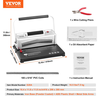 VEVOR Coil Spiral Binding Machine, Manual Book Maker with Electric Binding, 46-Holes