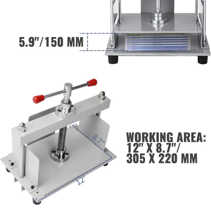 Manual Paper Press, 0.3m x 0.22m Steel Frame, 1500kg Pressure for A4 Papers