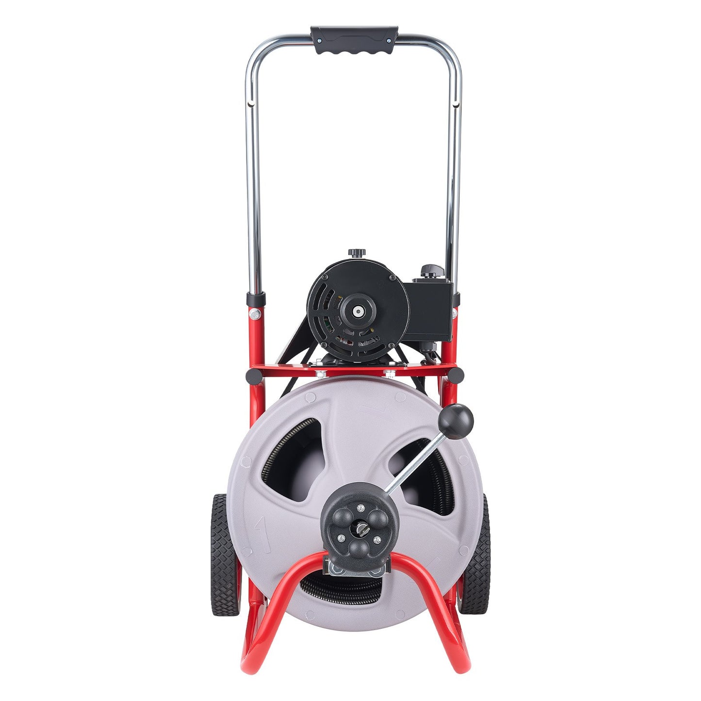 Drain Cleaner Machine 22m x 9.5mm, Auto Feed Sewer Snake Drain Auger on Wheels, Portable Drain Cleaning Machine with 8 Cutters & Air-Activated Foot Switch for 50mm to 100mm Pipes