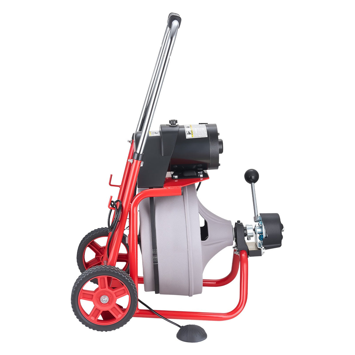 Drain Cleaner Machine 22m x 9.5mm, Auto Feed Sewer Snake Drain Auger on Wheels, Portable Drain Cleaning Machine with 8 Cutters & Air-Activated Foot Switch for 50mm to 100mm Pipes
