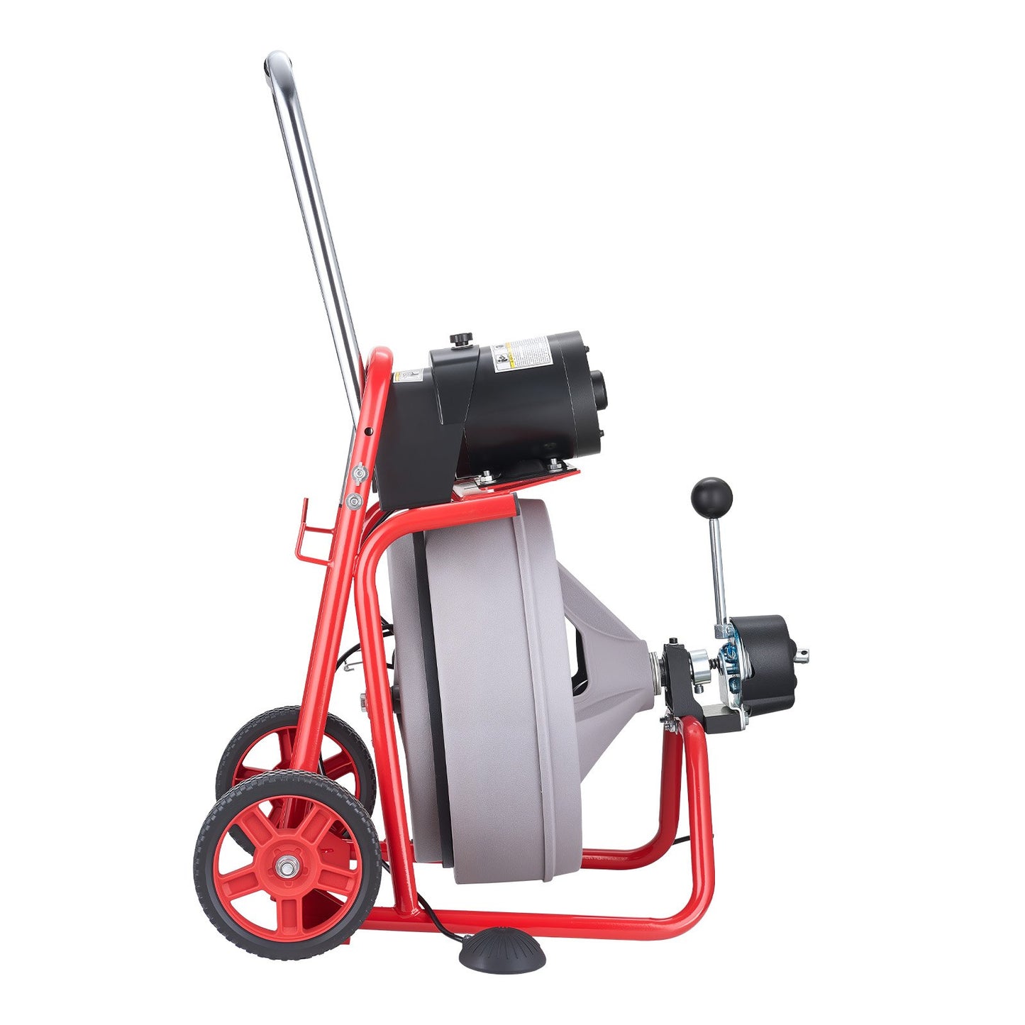 Drain Cleaner Machine 30m x 13mm, Auto Feed Sewer Snake Drain Auger on Wheels, Portable Drain Cleaning Machine with 8 Cutters & Air-Activated Foot Switch for 50mm to 150mm Pipes