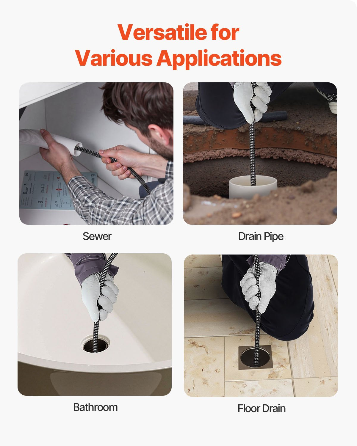 Drain Cleaner Machine 22m x 13mm, Auto Feed Sewer Snake Auger on Wheels, Portable Drain Cleaning Machine with 4 Cutters & Air-activated Foot Switch for 50mm to 150mm Pipes