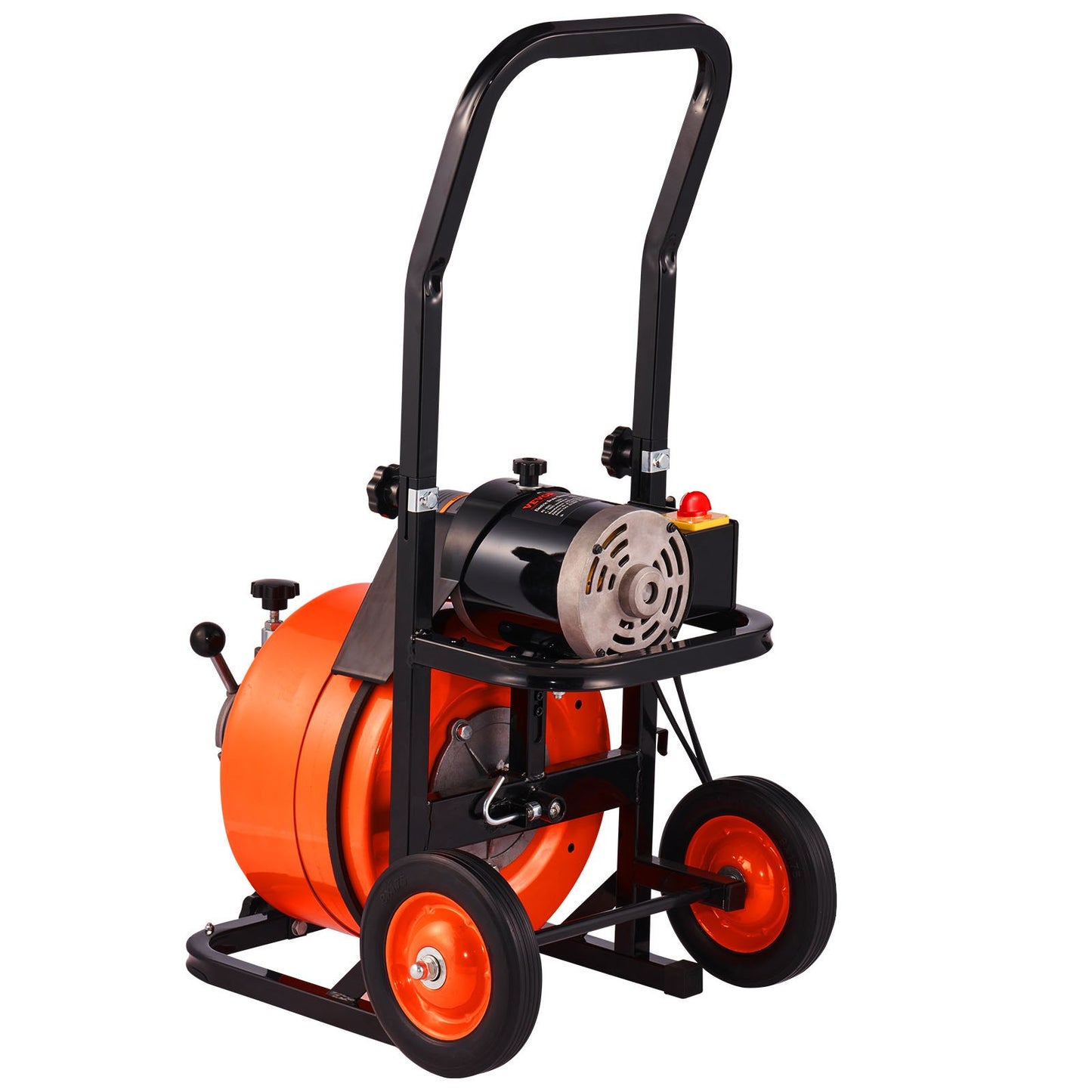 Drain Cleaner Machine 22m x 13mm, Auto Feed Sewer Snake Auger on Wheels, Portable Drain Cleaning Machine with 4 Cutters & Air-activated Foot Switch for 50mm to 150mm Pipes