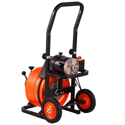 Drain Cleaner Machine 22m x 13mm, Auto Feed Sewer Snake Auger on Wheels, Portable Drain Cleaning Machine with 4 Cutters & Air-activated Foot Switch for 50mm to 150mm Pipes