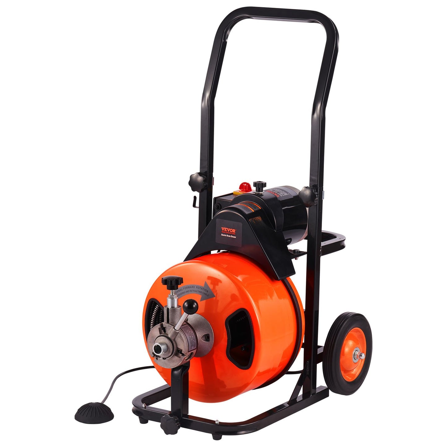 Drain Cleaner Machine 22m x 13mm, Auto Feed Sewer Snake Auger on Wheels, Portable Drain Cleaning Machine with 4 Cutters & Air-activated Foot Switch for 50mm to 150mm Pipes