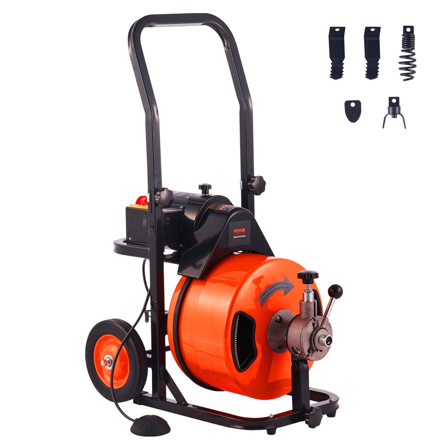 Electric Drain Auger Machine, 23m x 1.27cm, Auto Feed with Foot Control