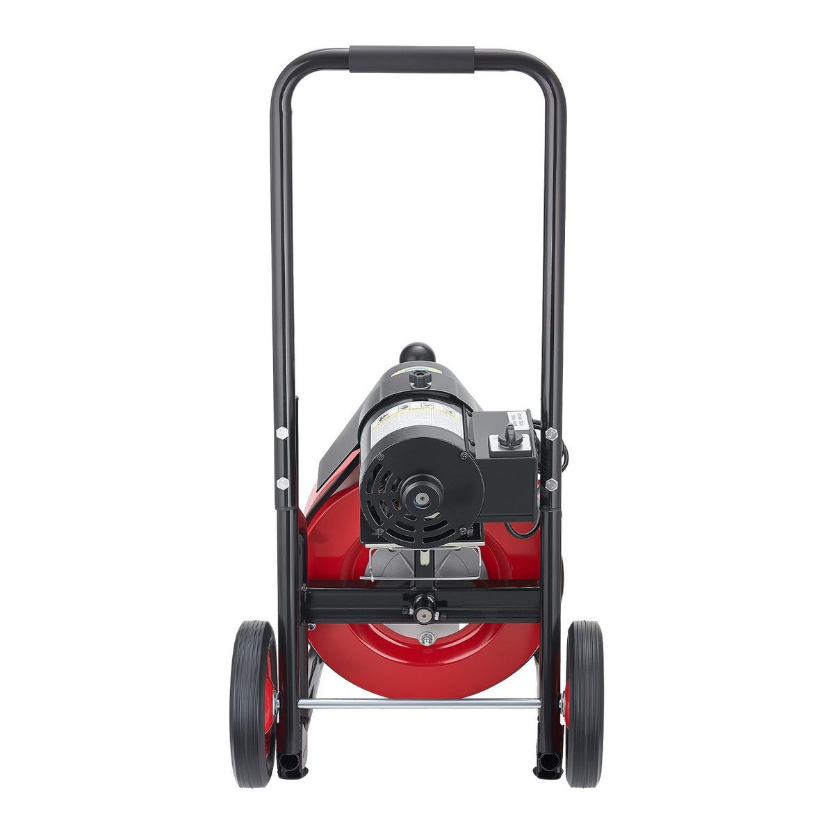 Drain Cleaner Machine 15m x 9.5mm, Auto Feed Sewer Snake Auger on Wheels, Portable Drain Cleaning Machine with 4 Cutters & Air-activated Foot Switch for 50mm to 100mm Pipes