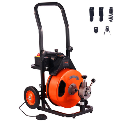 50-Foot Sewer Snake Machine with Auto Feed & 4 Cutters for Drain Cleaning