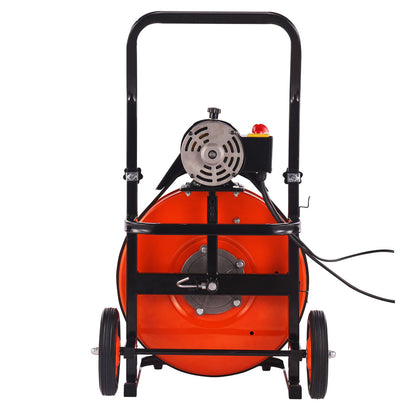 Drain Cleaner Machine 30m x 19mm, Auto Feed Sewer Snake Auger on Wheels, Portable Drain Cleaning Machine with 4 Cutters & Air-activated Foot Switch for 100mm to 200mm Pipes
