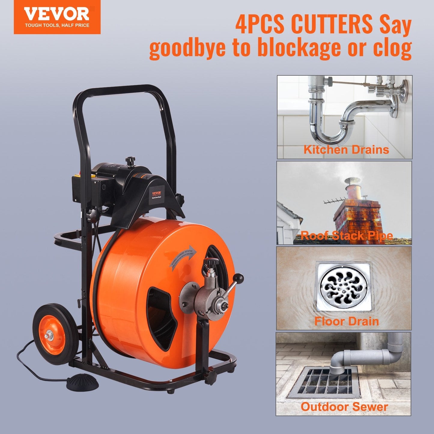 Electric Drain Auger with 30m Cable and Auto Feed System