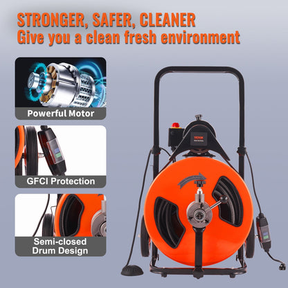 Electric Drain Auger with 30m Cable and Auto Feed System