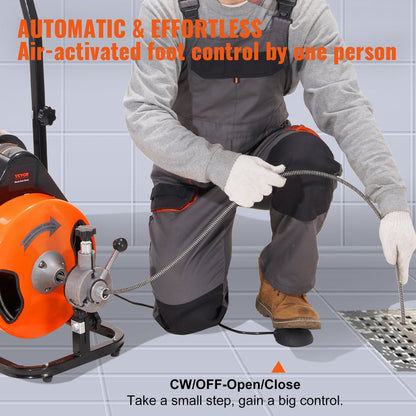 Electric Drain Auger with Automatic Feed, 23m x 9.5mm, for Indoor/Outdoor Use
