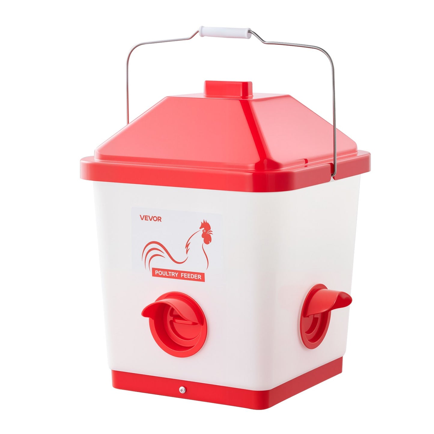 Automatic Chicken Feeder, 18.14 kg Capacity, Large Gravity Hanging Poultry Feeder Dispenser with Handle, No Waste Rainproof Design, 3 Feeding Ports, Inside or Outside Hen Coop, for Chickens