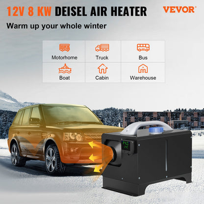 VEVOR Diesel Air Heater 8KW, All in One 12V Truck Heater, Parking Heater with Black