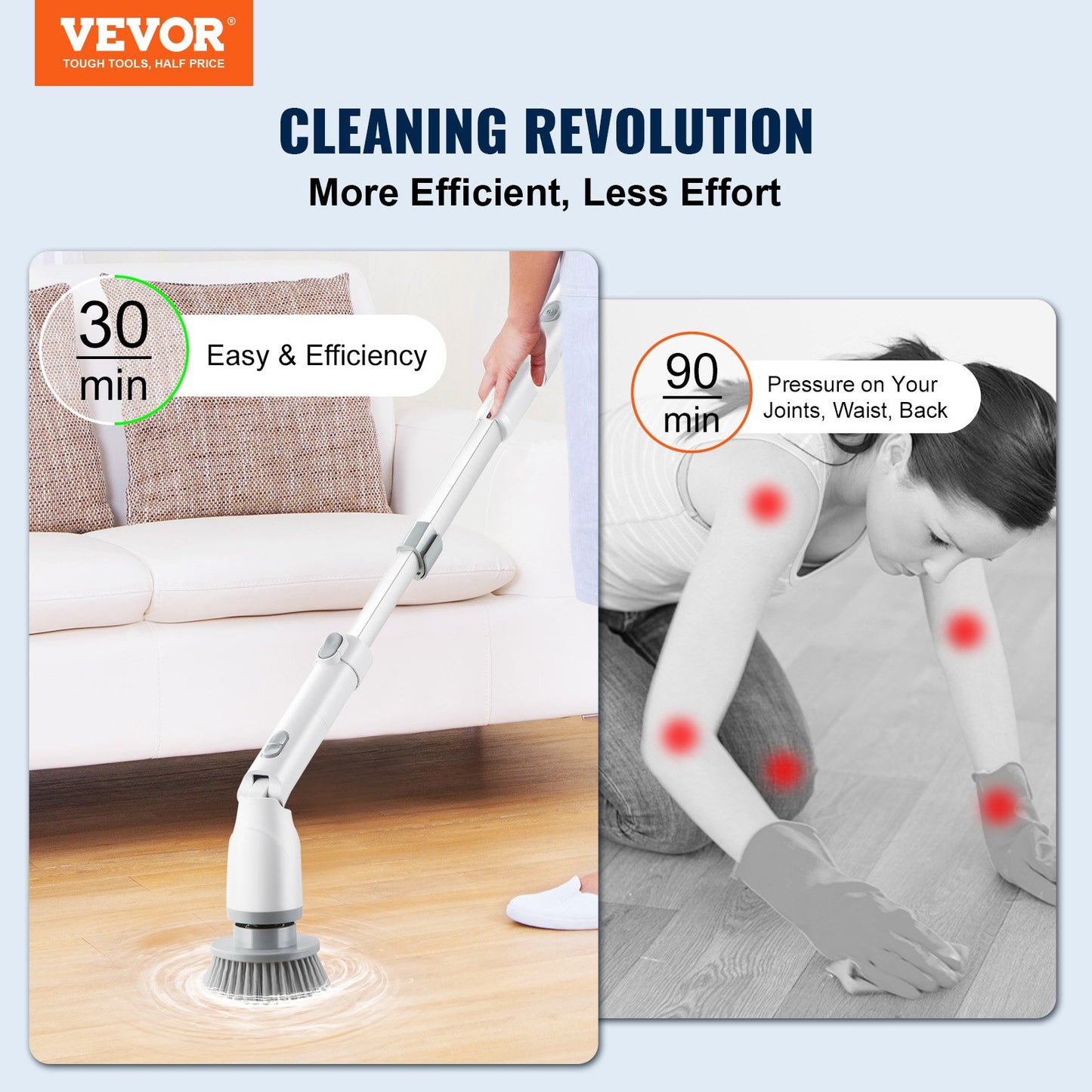 VEVOR Electric Spin Scrubber, Cordless Cleaning Brush with 2 Adjustable Speeds and