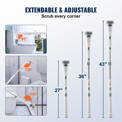 VEVOR Electric Spin Scrubber, Cordless Cleaning Brush with 2 Adjustable Speeds and
